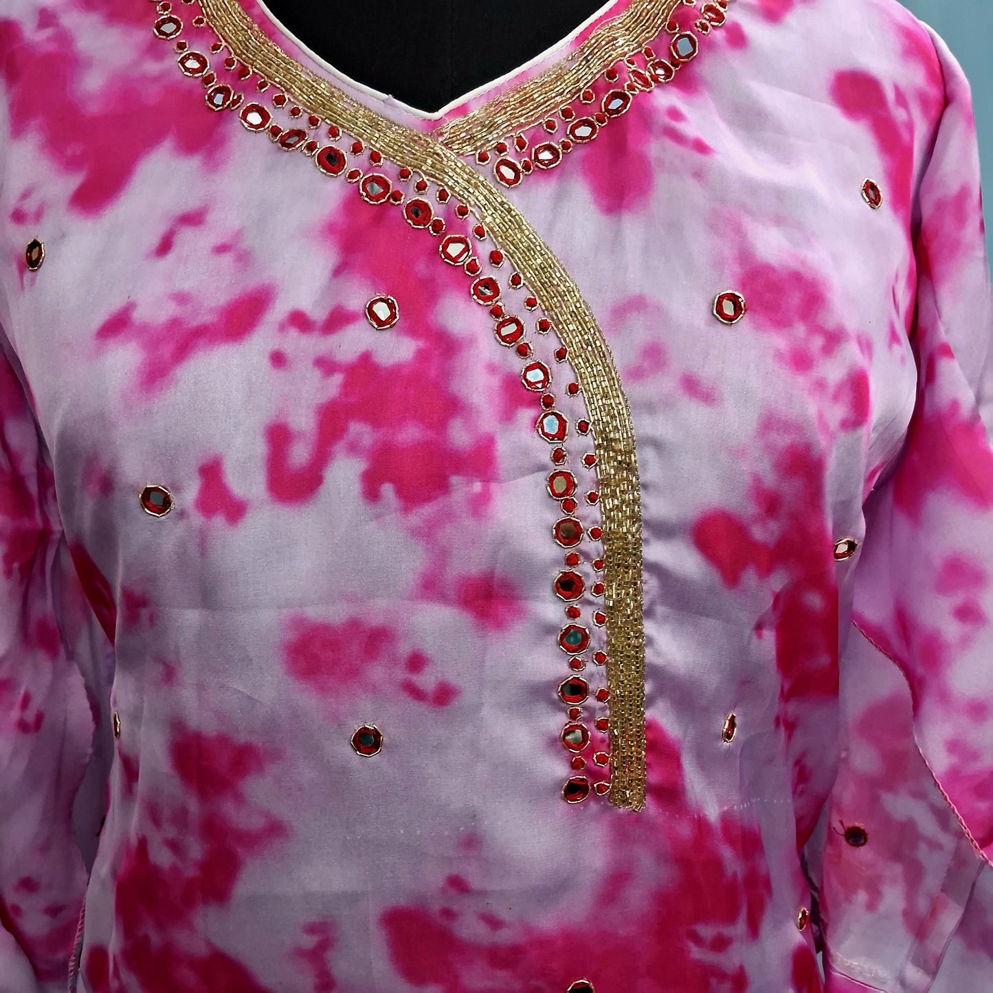 Tye and dye  pink french crepe kurti