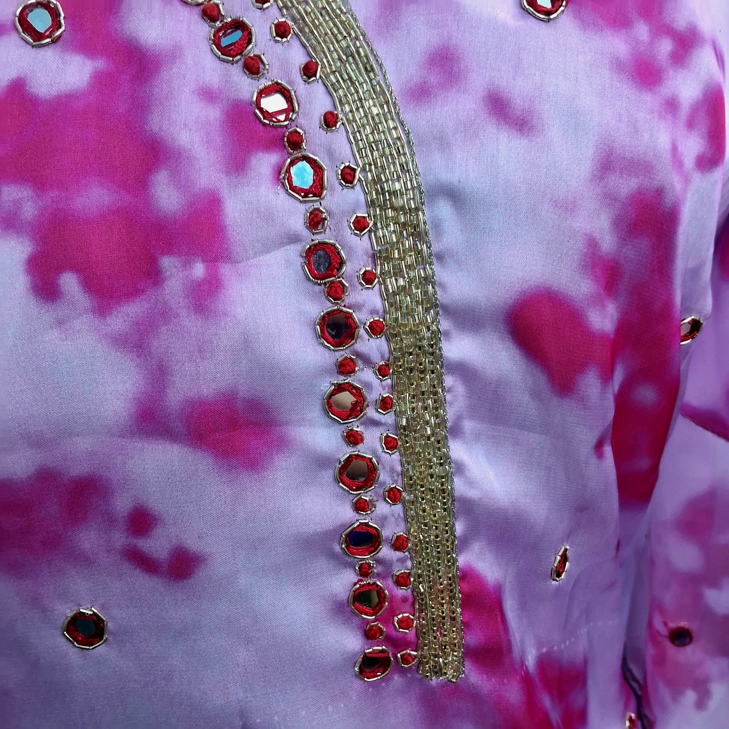 Tye and dye  pink french crepe kurti