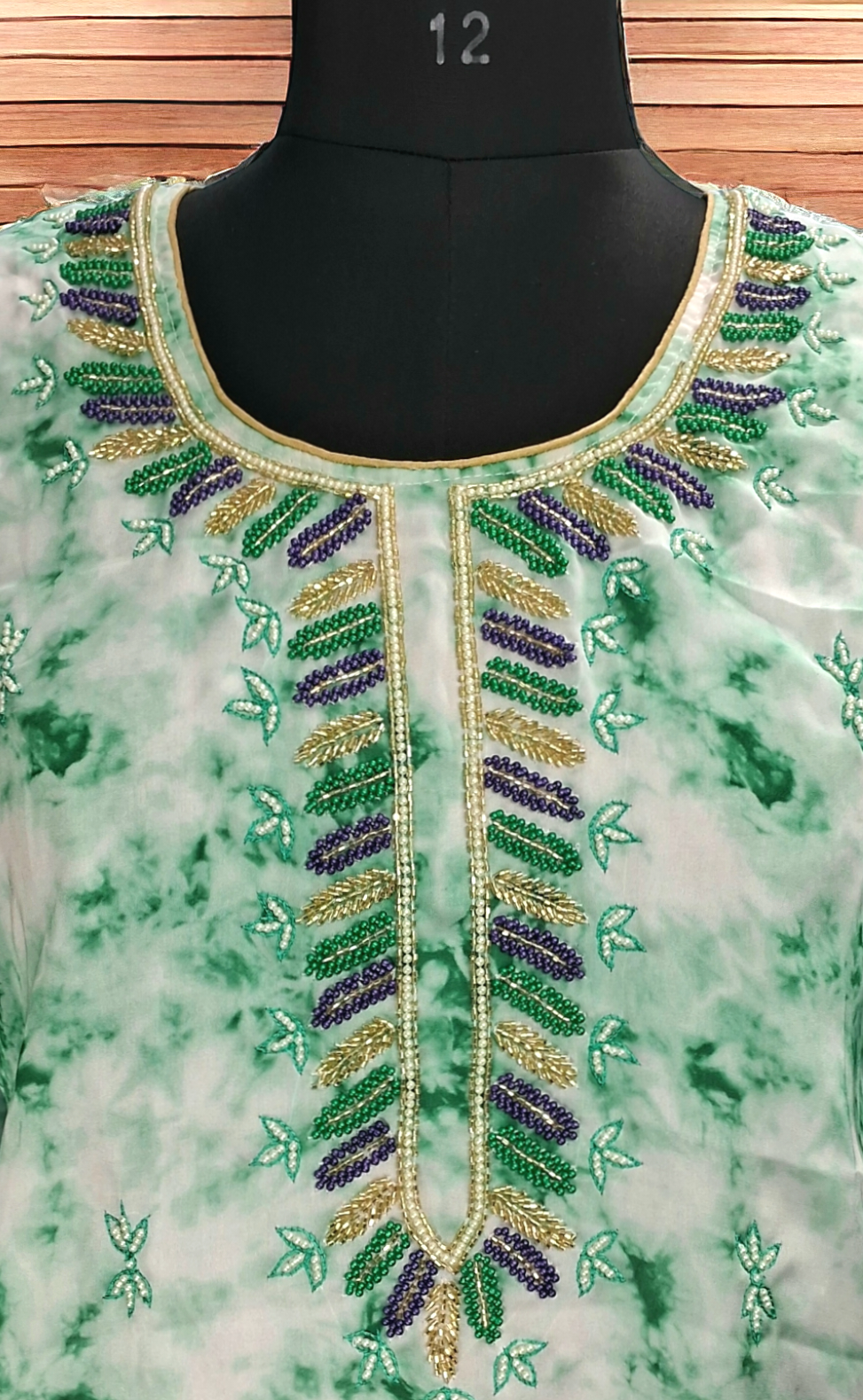 Tye and dye green french crepe kurti