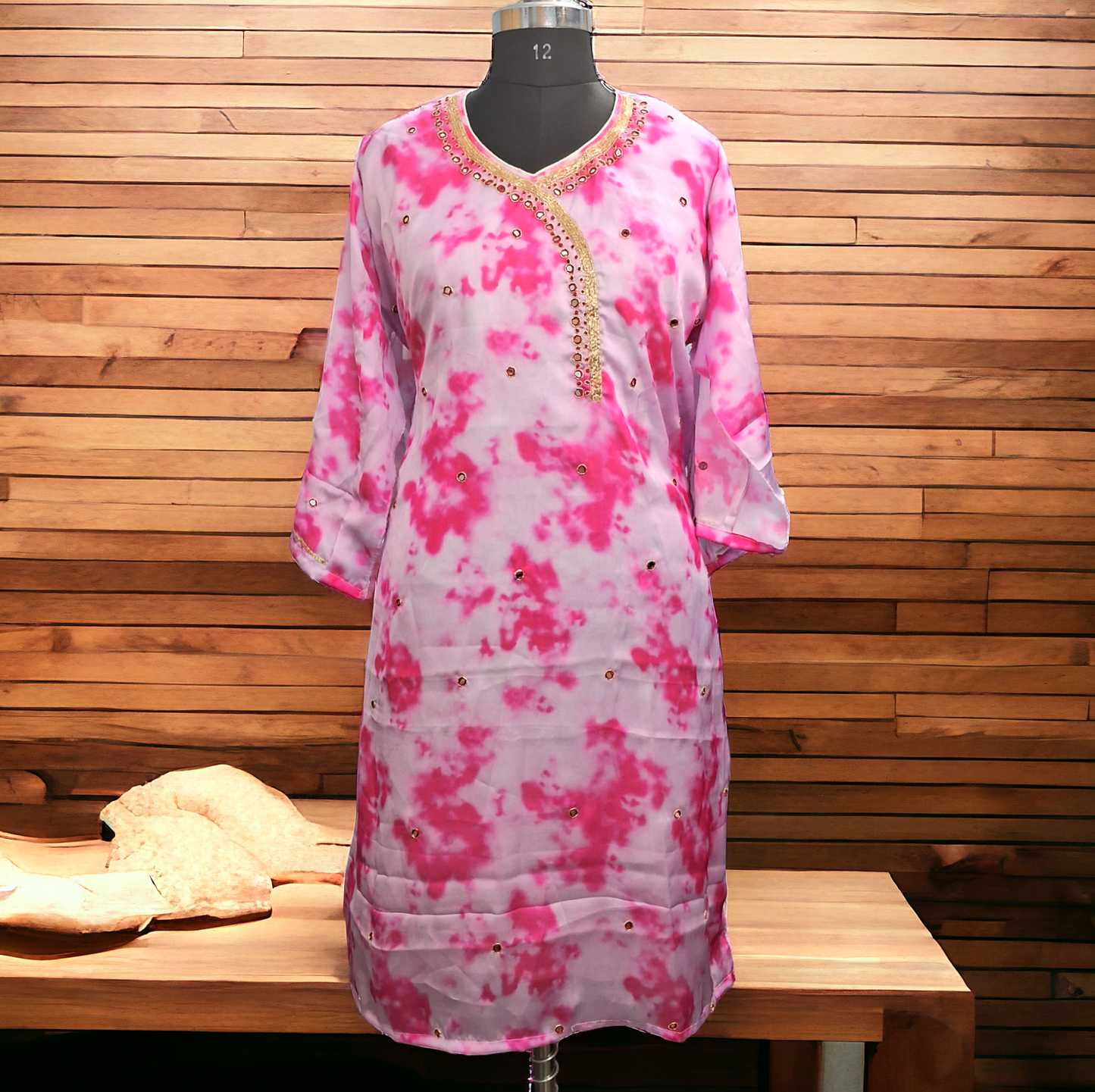 Tye and dye  pink french crepe kurti