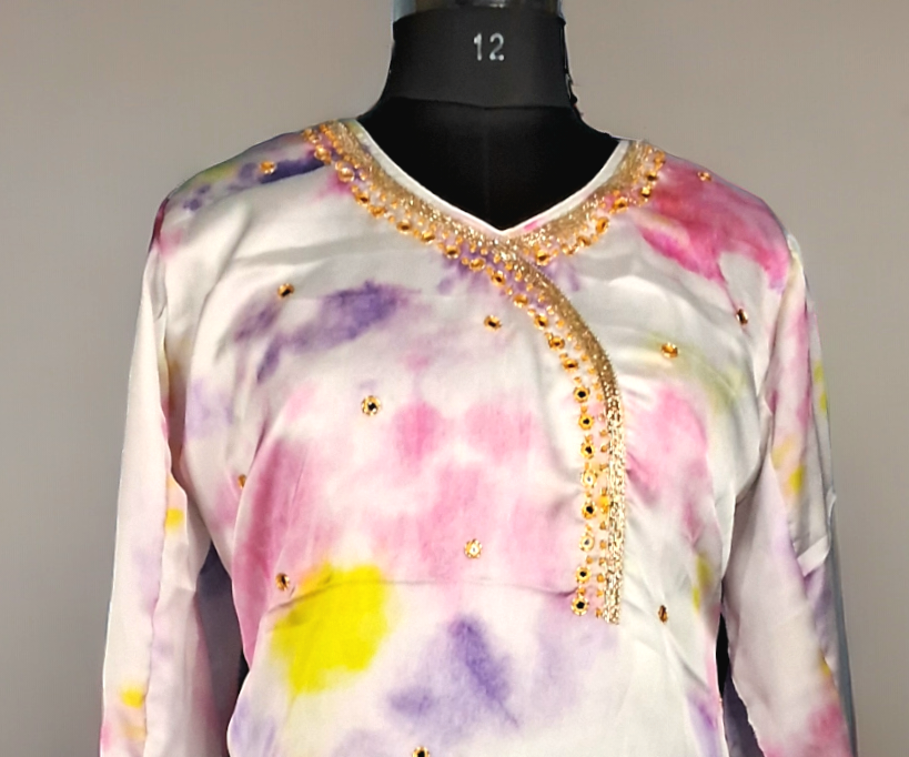 Tye and dye multi french crepe  kurti