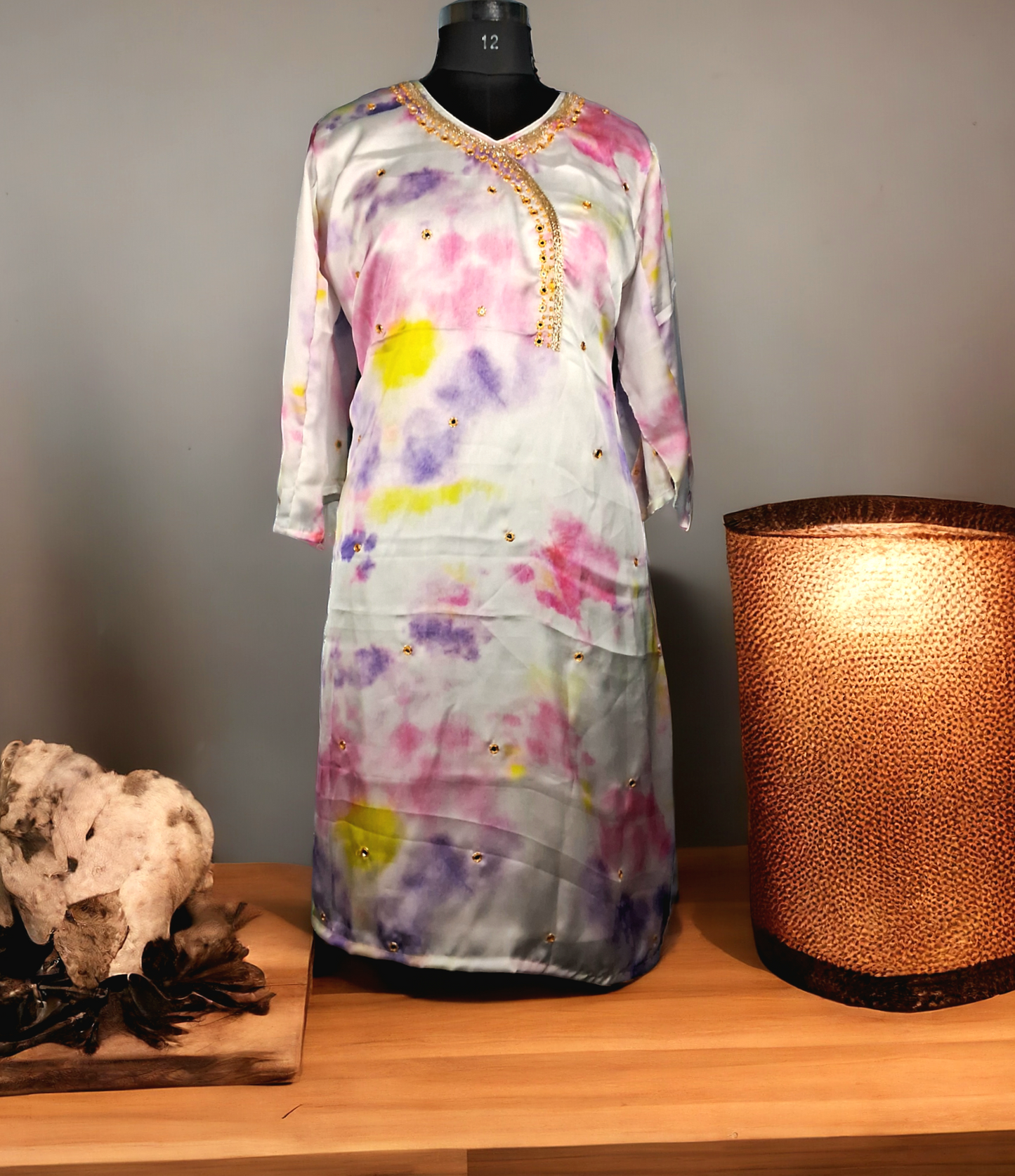 Tye and dye multi french crepe  kurti