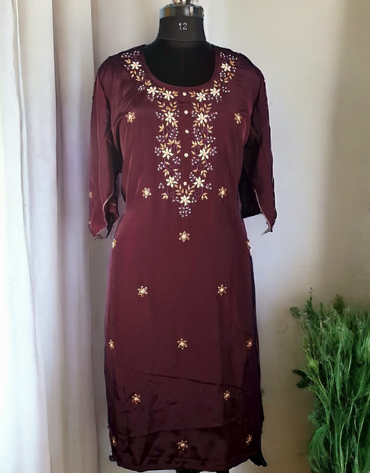 Wine silk kurti