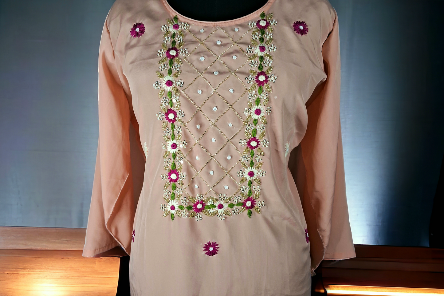 Peach Silk kurti