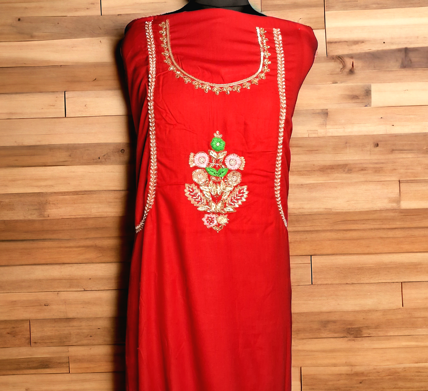 Red zardozi rayon kurti