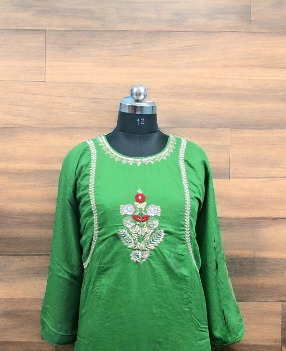 Green zardozi  rayon kurti