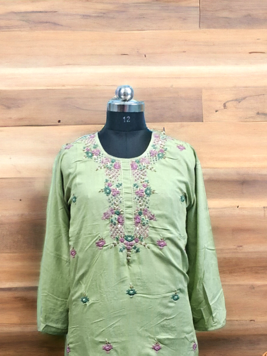 Pista green rayon kurti