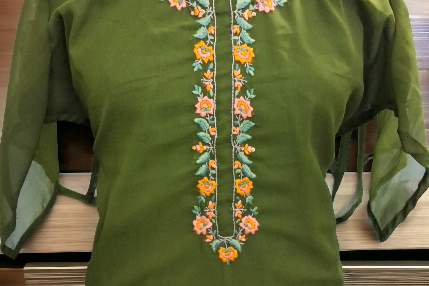 Mehndi green  goergette kurti