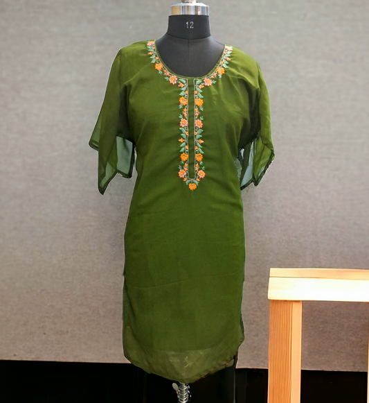 Mehndi green  goergette kurti