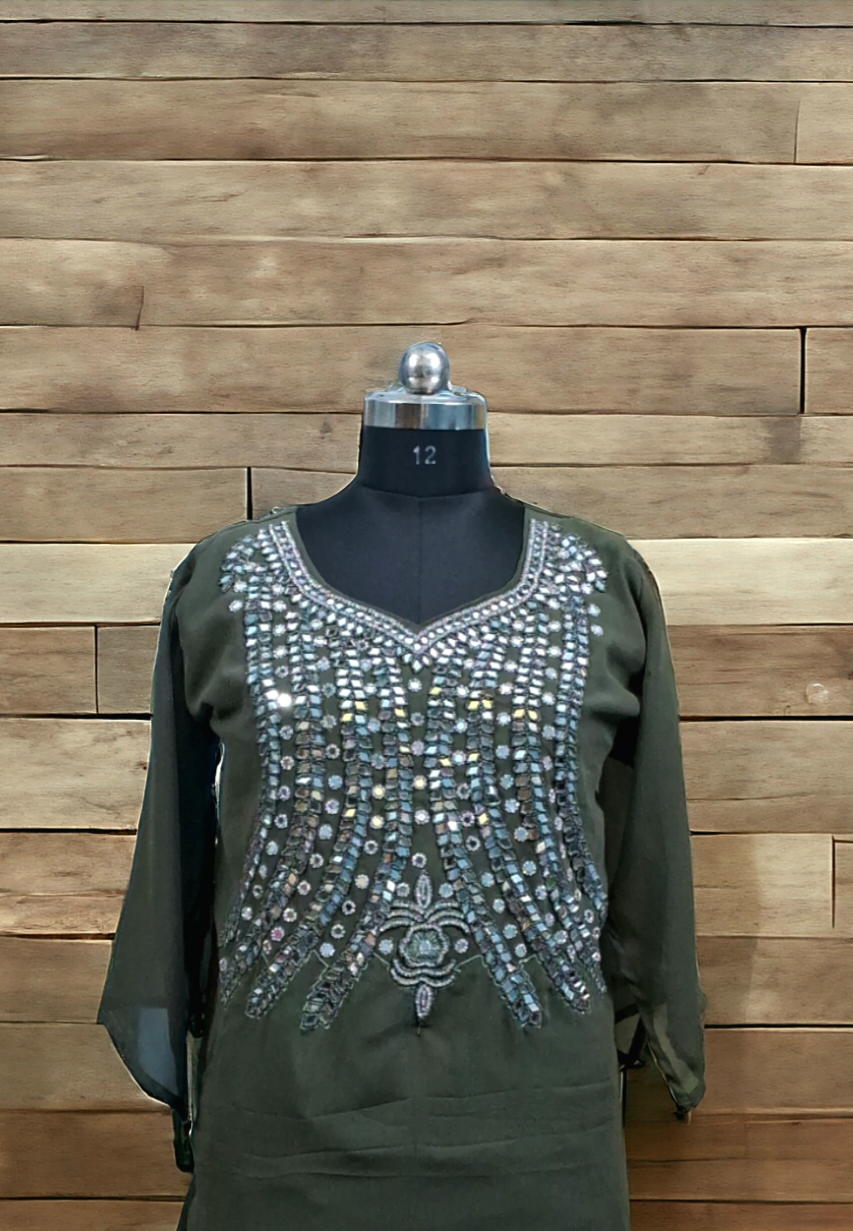 Pastel green  mirrror goergette kurti