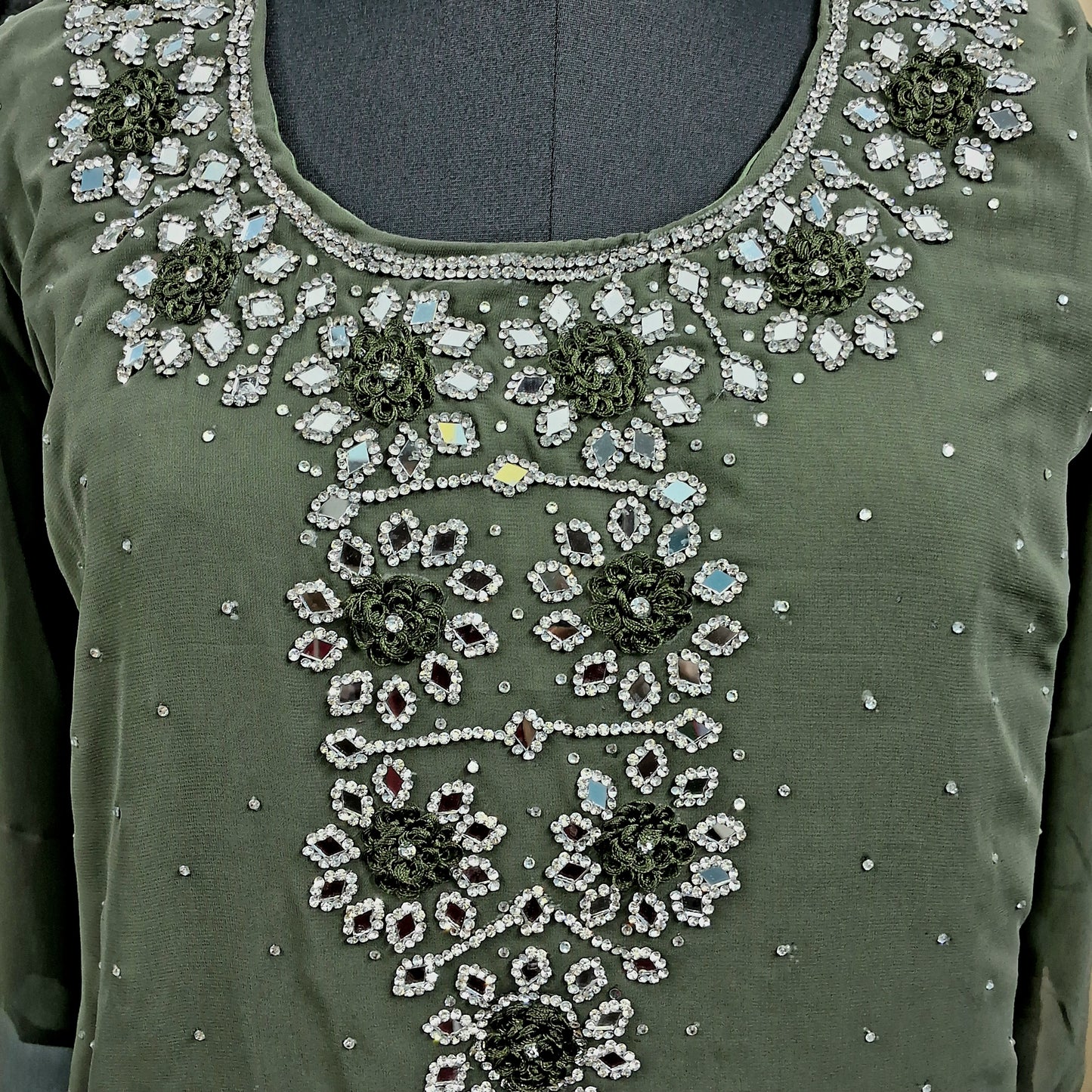 Pastel green goergette mirror kurti