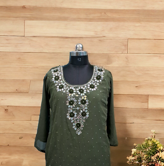 Pastel green goergette mirror kurti