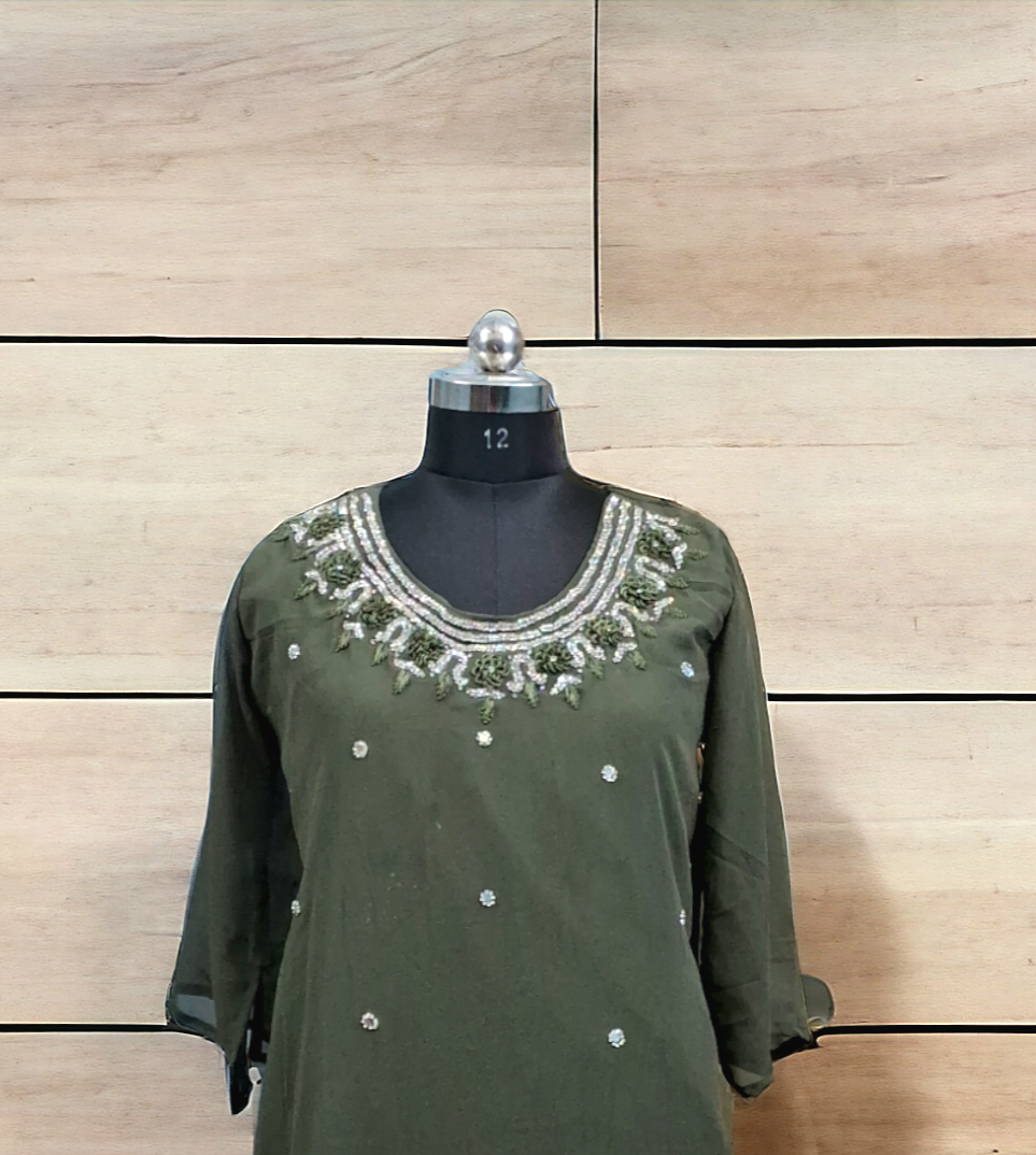 Pastel green  mirrror goergette kurti