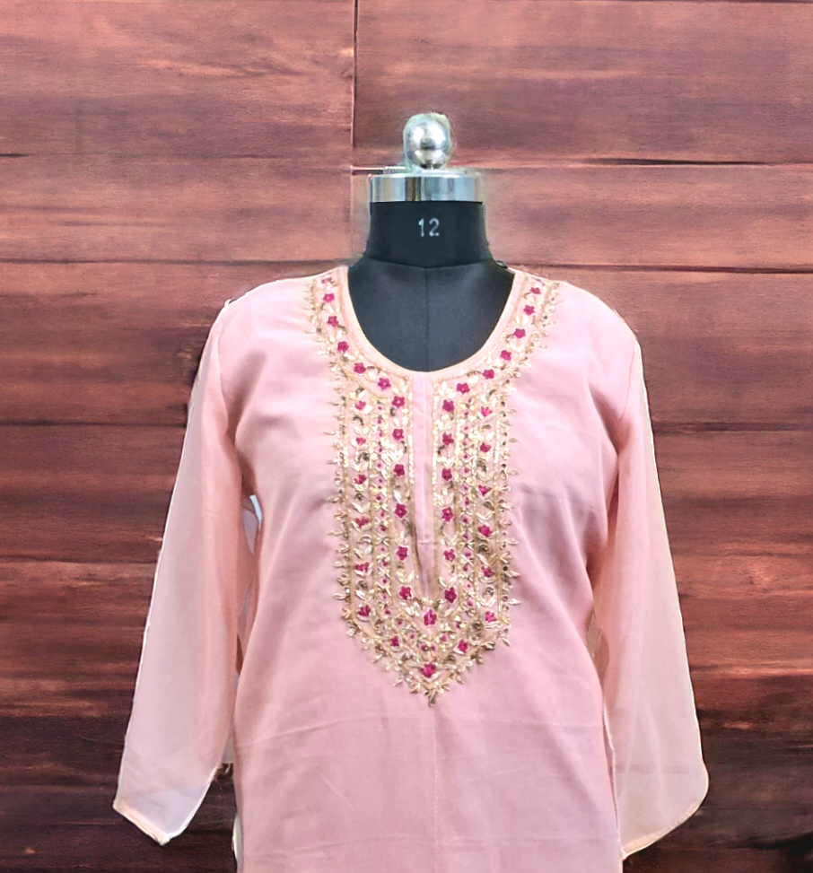 Peach goergette kurti