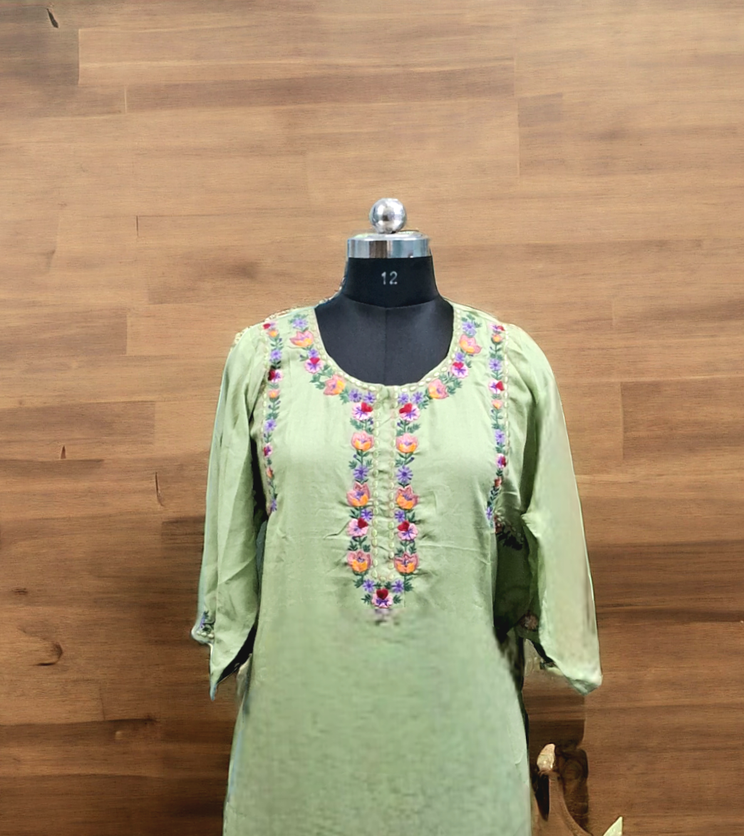 Pista green rayon kurti