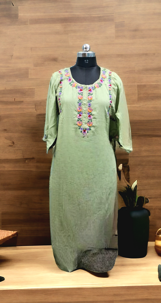 Pista green rayon kurti