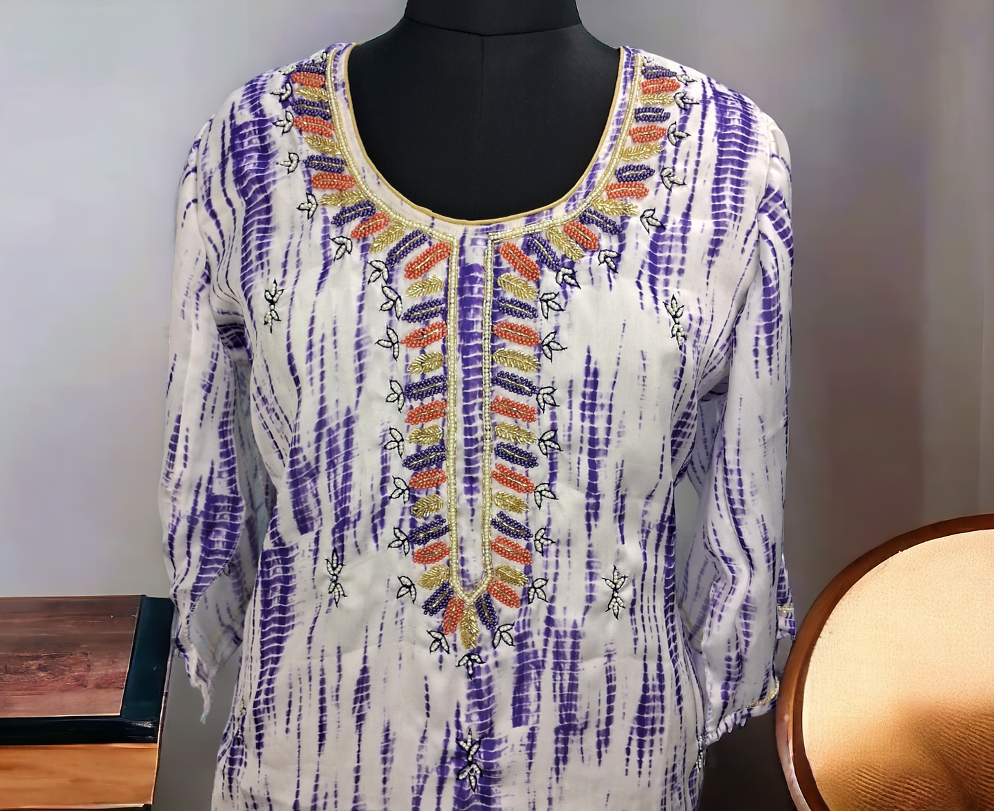 Tye and dye purple french crepe kurti