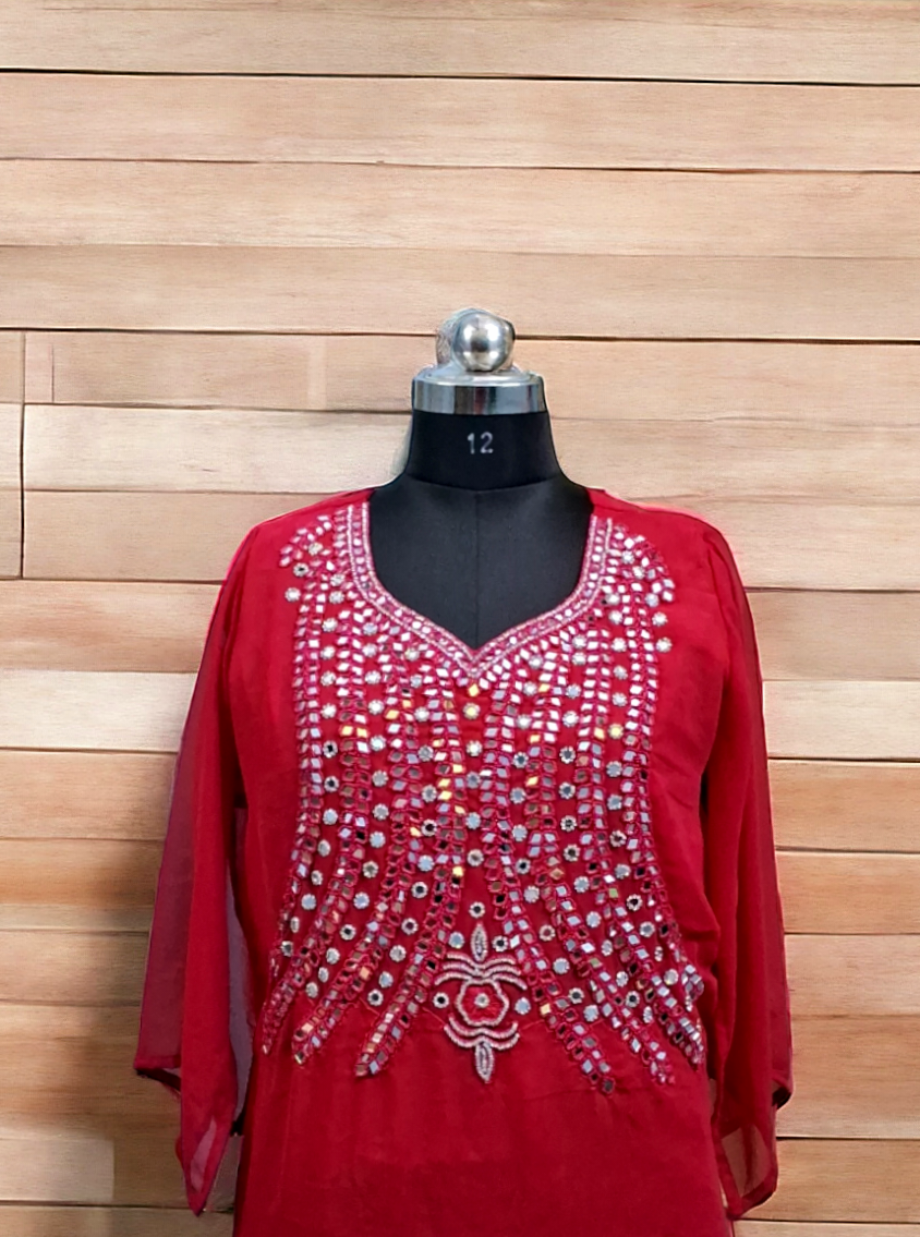 Red  Mirror Goergette kurti