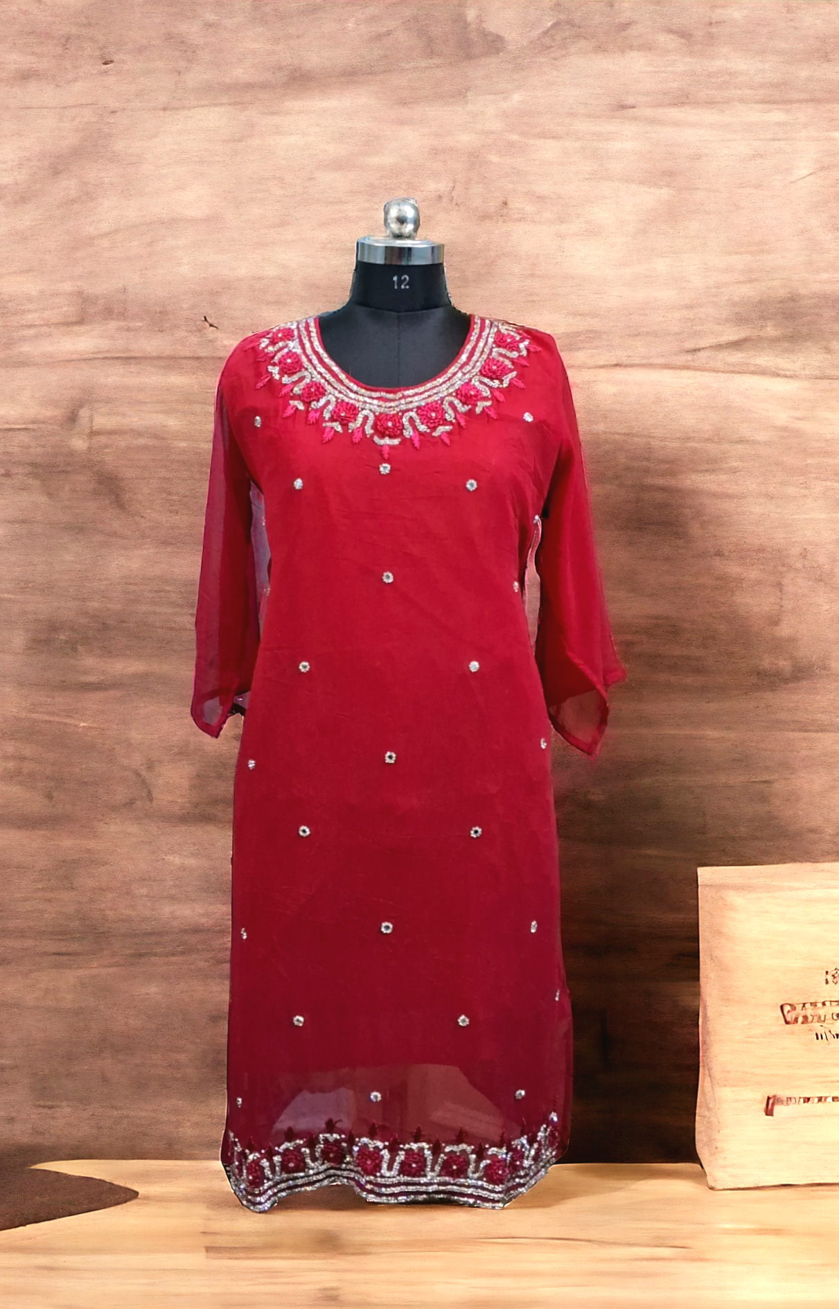 Red mirror goergette kurti