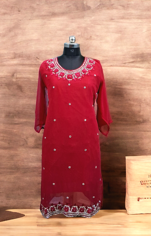 Red mirror goergette kurti