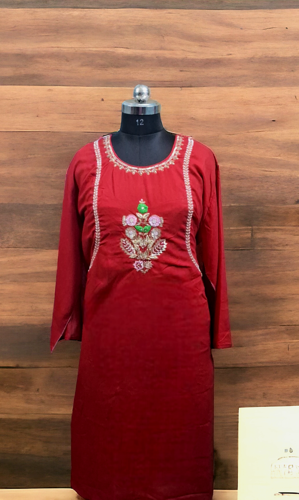 Red zardozi rayon kurti