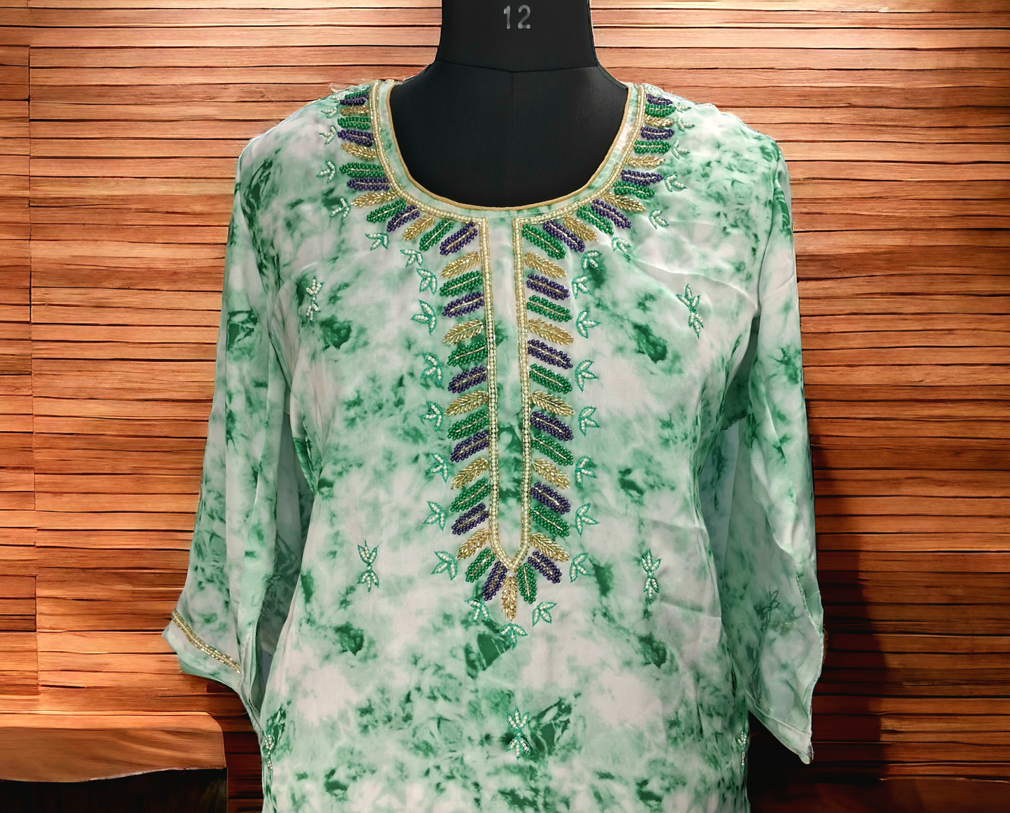 Tye and dye green french crepe kurti