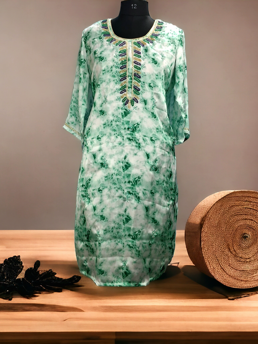 Tye and dye green french crepe kurti