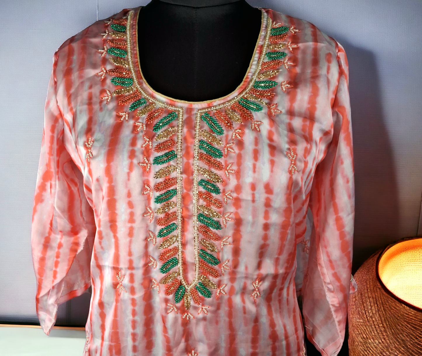 Tye and dye orange french  crepe kurti